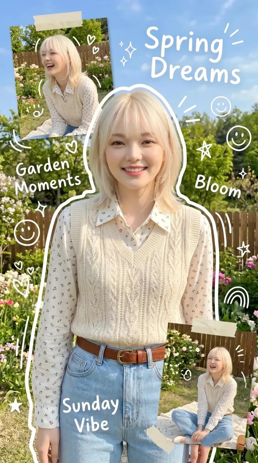Korean Spring Aesthetic Scrapbook Poster AI photo prompt example on PromptKosh