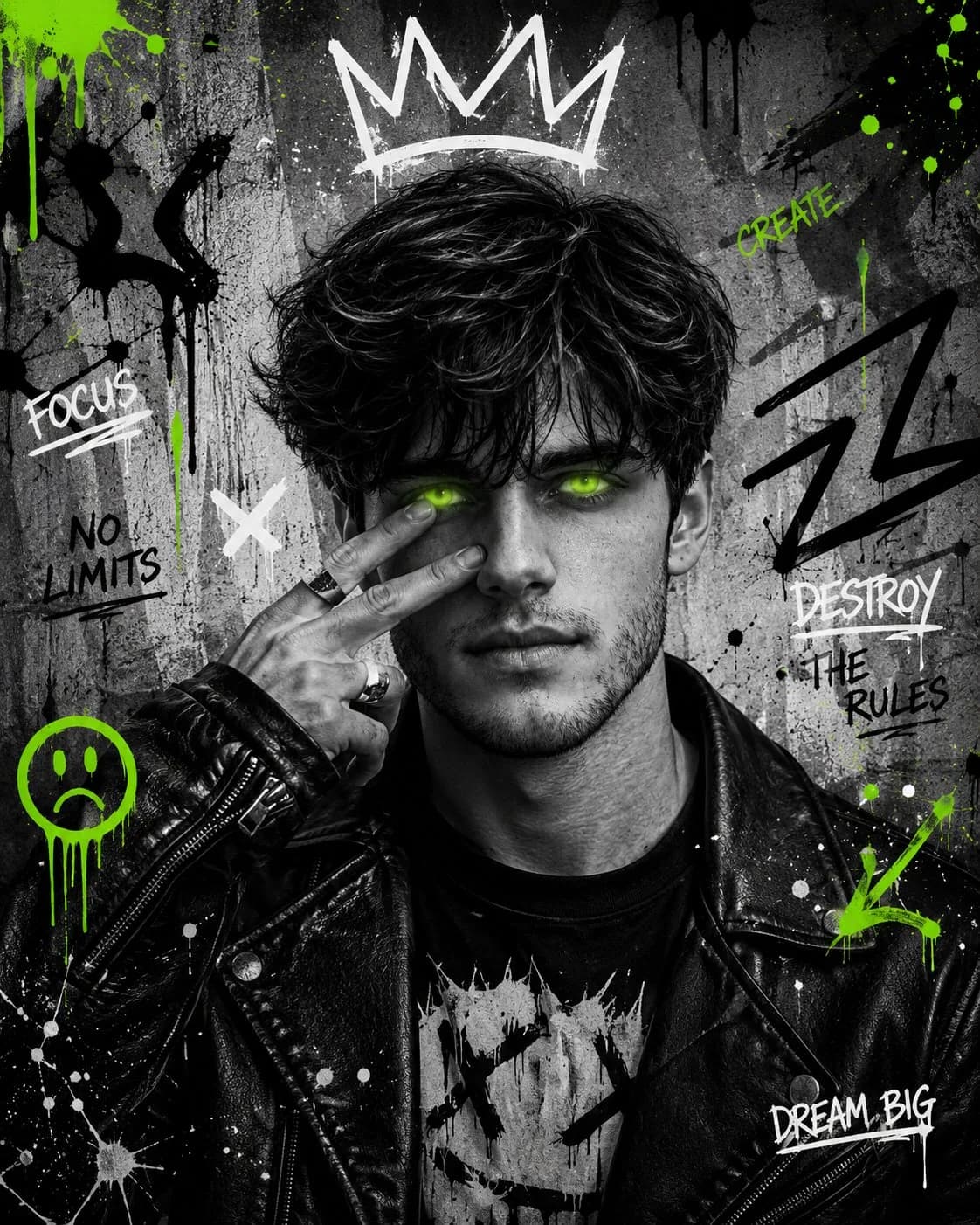 High-Contrast Black and White Urban Portrait AI photo style example on PromptKosh