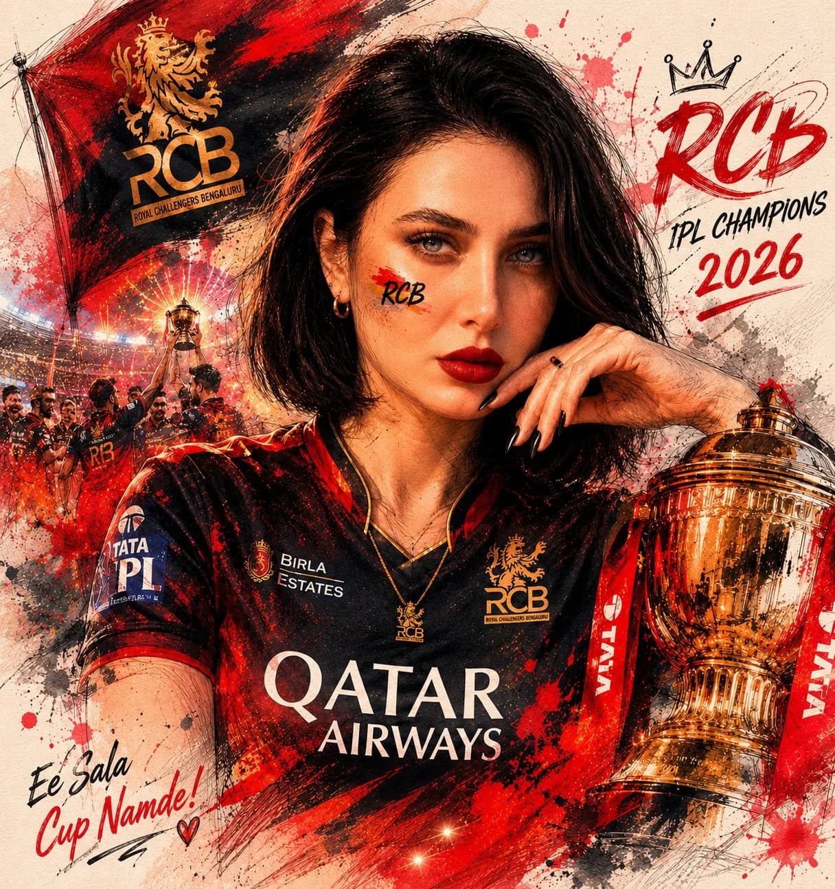 RCB Championship Mixed Media Poster AI photo prompt example on PromptKosh