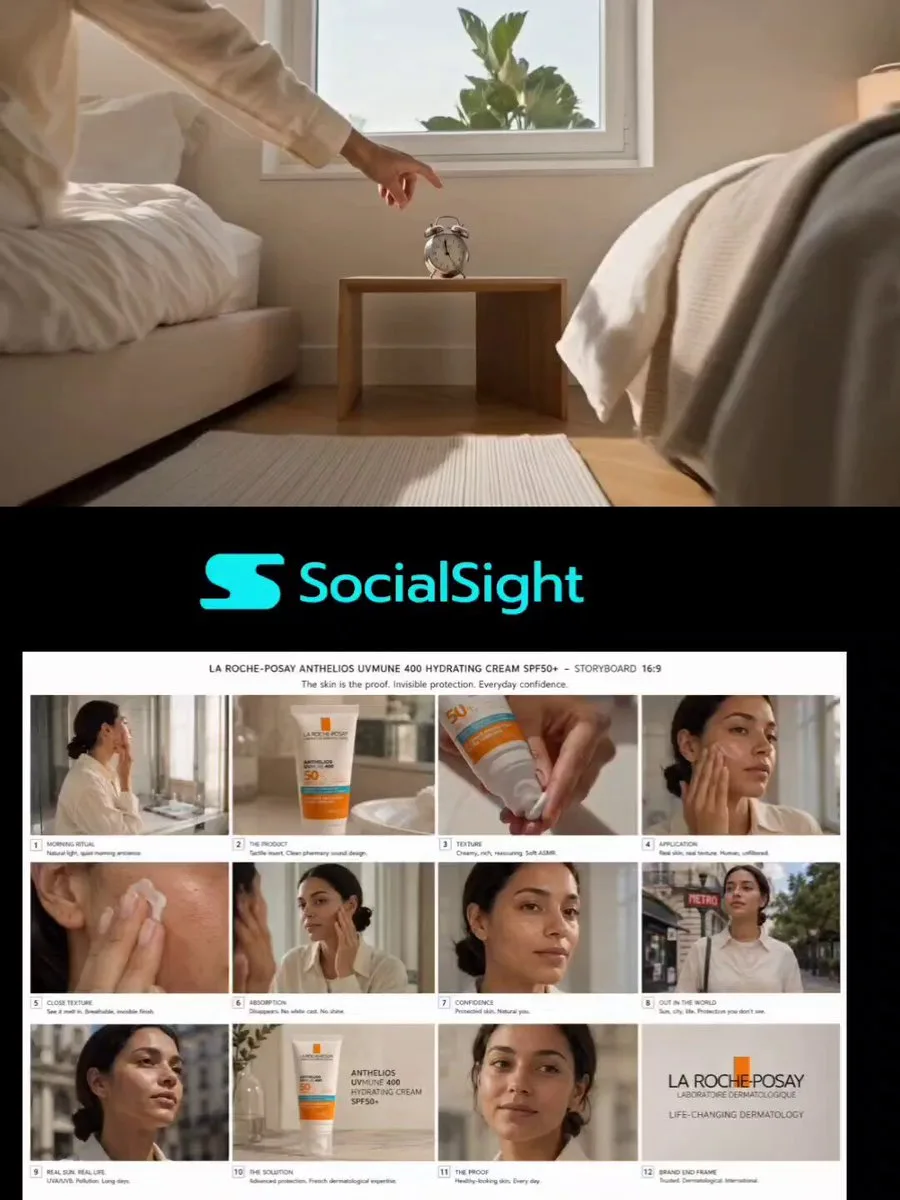 French Pharmacy Skincare Commercial Storyboard Cover AI photo style example on PromptKosh