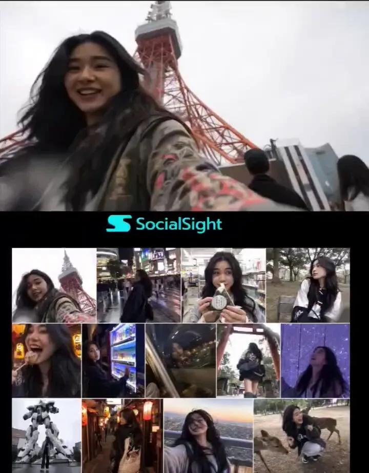 Tokyo Travel Vlogger's Candid Moments Collage AI photo prompt example on PromptKosh