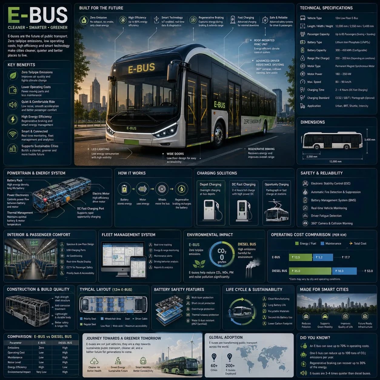Futuristic Electric Bus Infographic AI photo prompt example on PromptKosh
