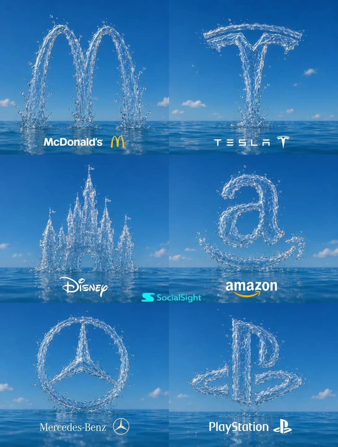 Water Sculpture Brand Logo Grid Collage AI photo prompt example on PromptKosh