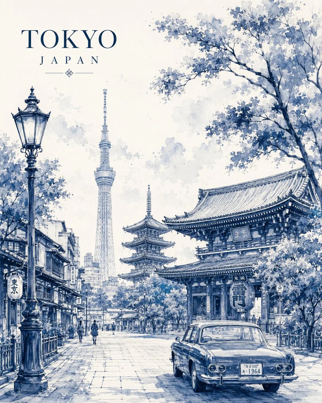 Monochromatic Watercolor City Travel Poster AI photo prompt example on PromptKosh