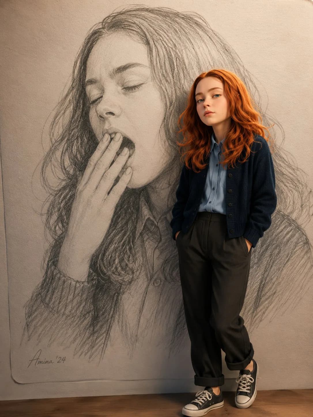 Hand-Drawn Pencil Illustration with 3D Render AI photo style example on PromptKosh