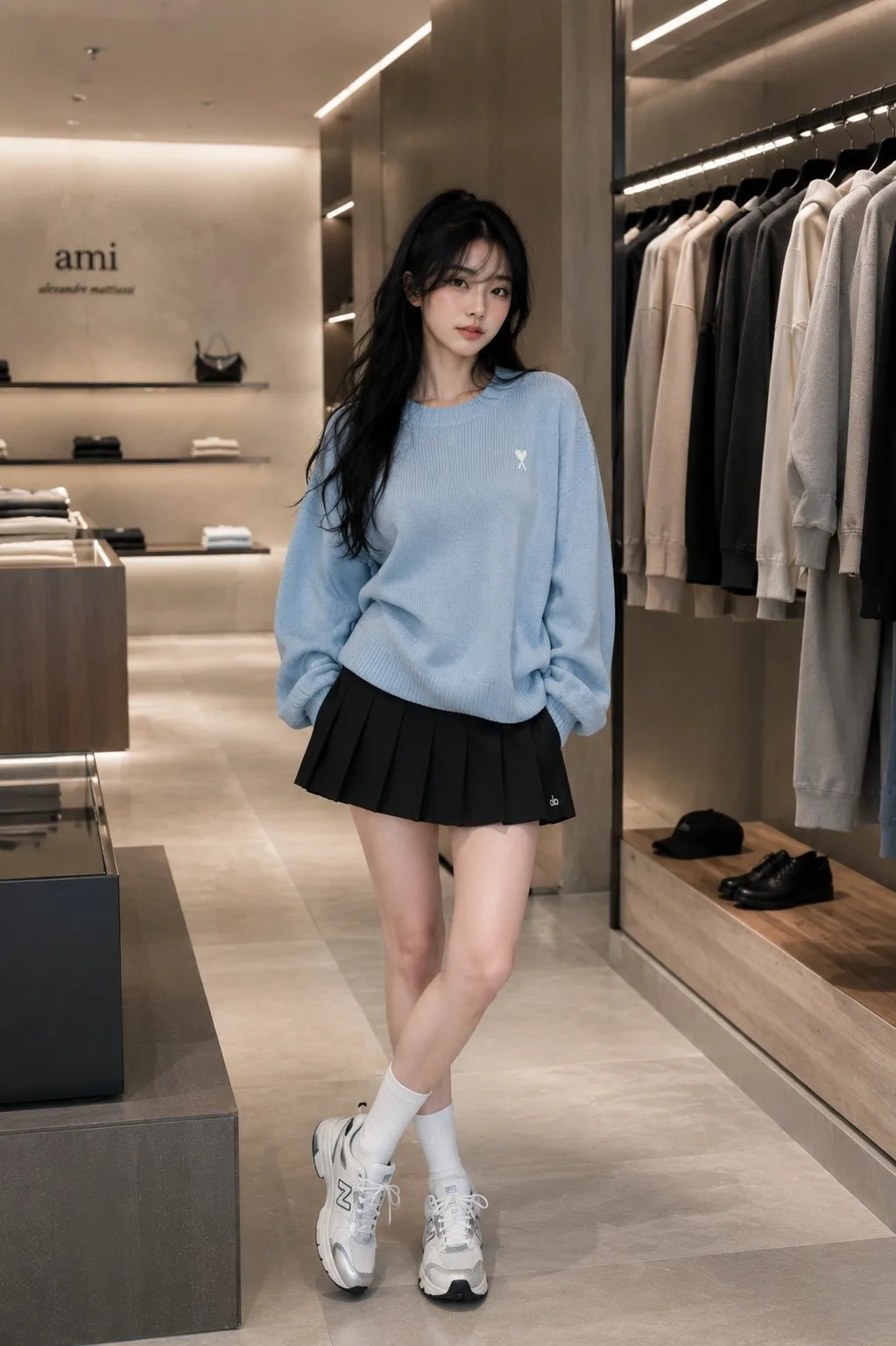 Minimalist Boutique Full-Body Fashion Shoot AI photo style example on PromptKosh
