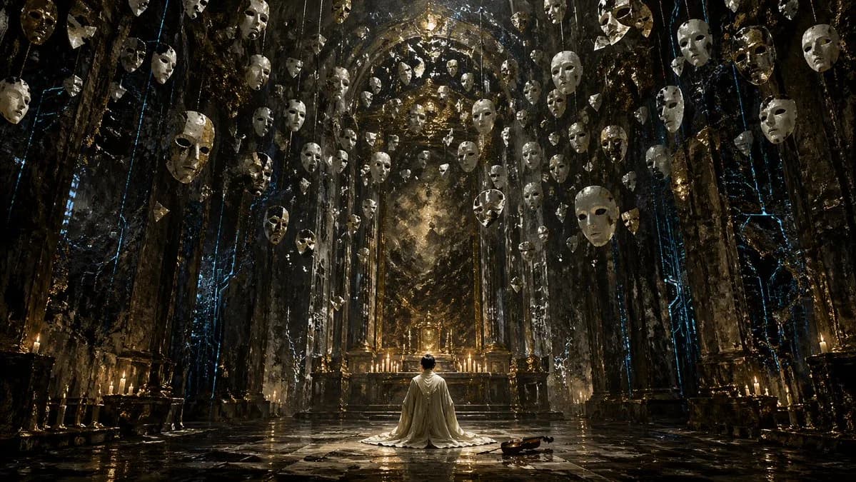 Grand Gothic Cathedral Hall Cinematic Wide Shot AI photo style example on PromptKosh