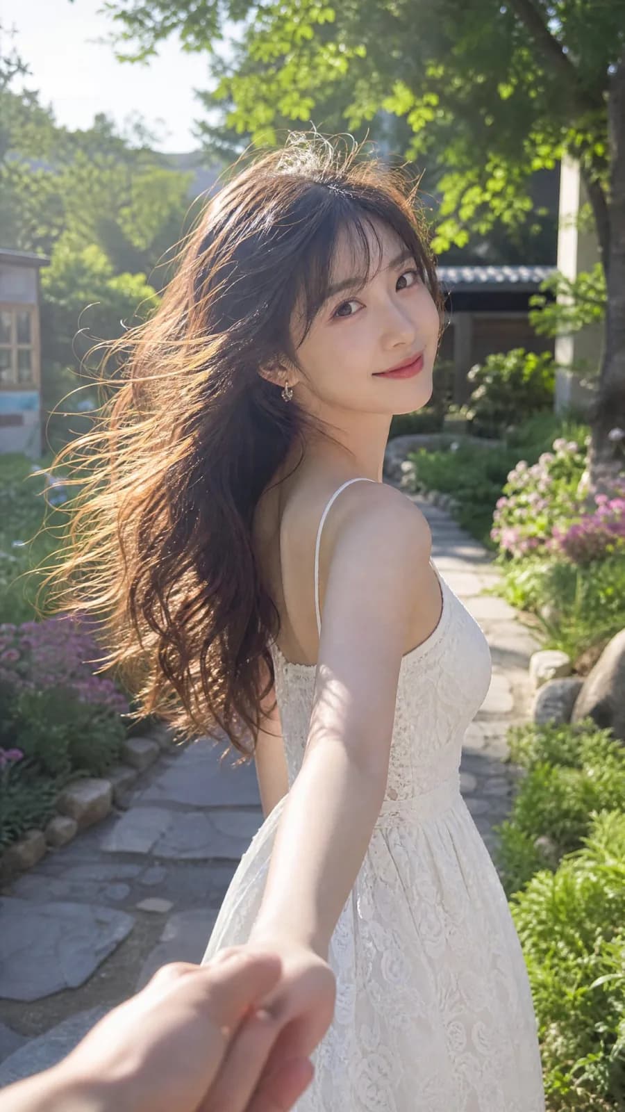 Summer Hand-in-Hand Cinematic Portrait AI photo style example on PromptKosh
