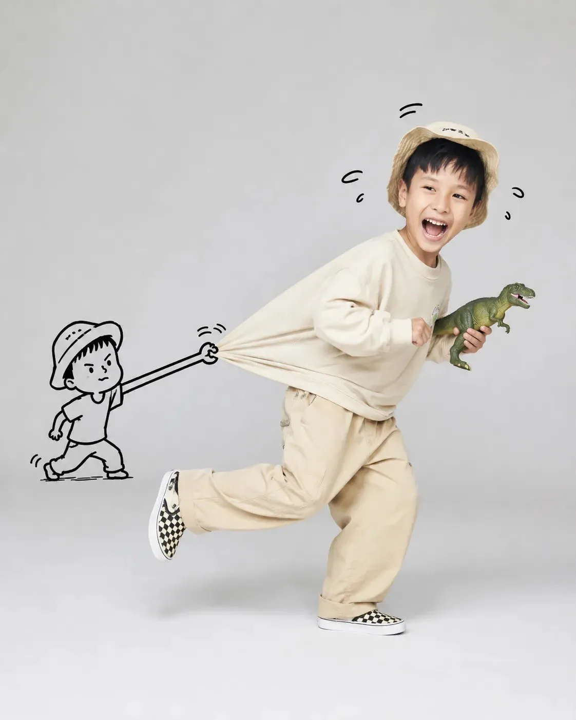 Playful Studio Portrait of a Joyful Runner AI photo style example on PromptKosh