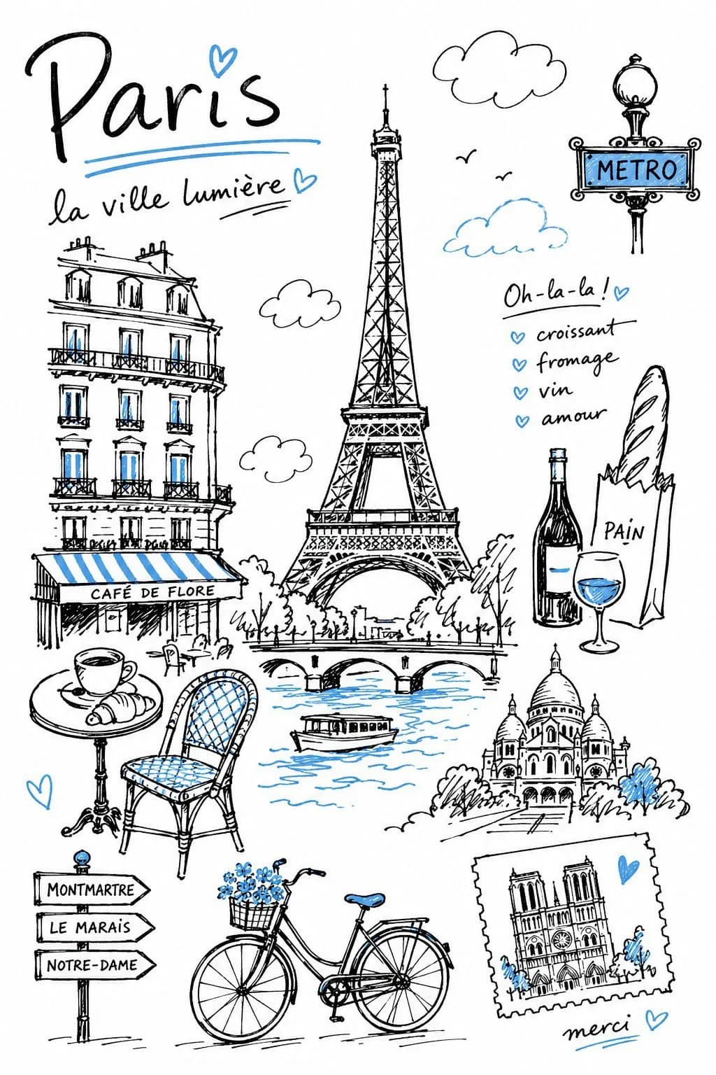 Monochrome Travel Journal Illustration AI photo prompt example on PromptKosh