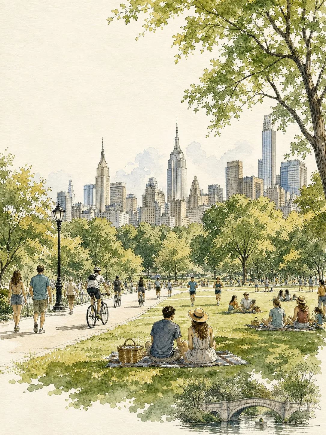 Manhattan Park Watercolor Travel Illustration AI photo prompt example on PromptKosh