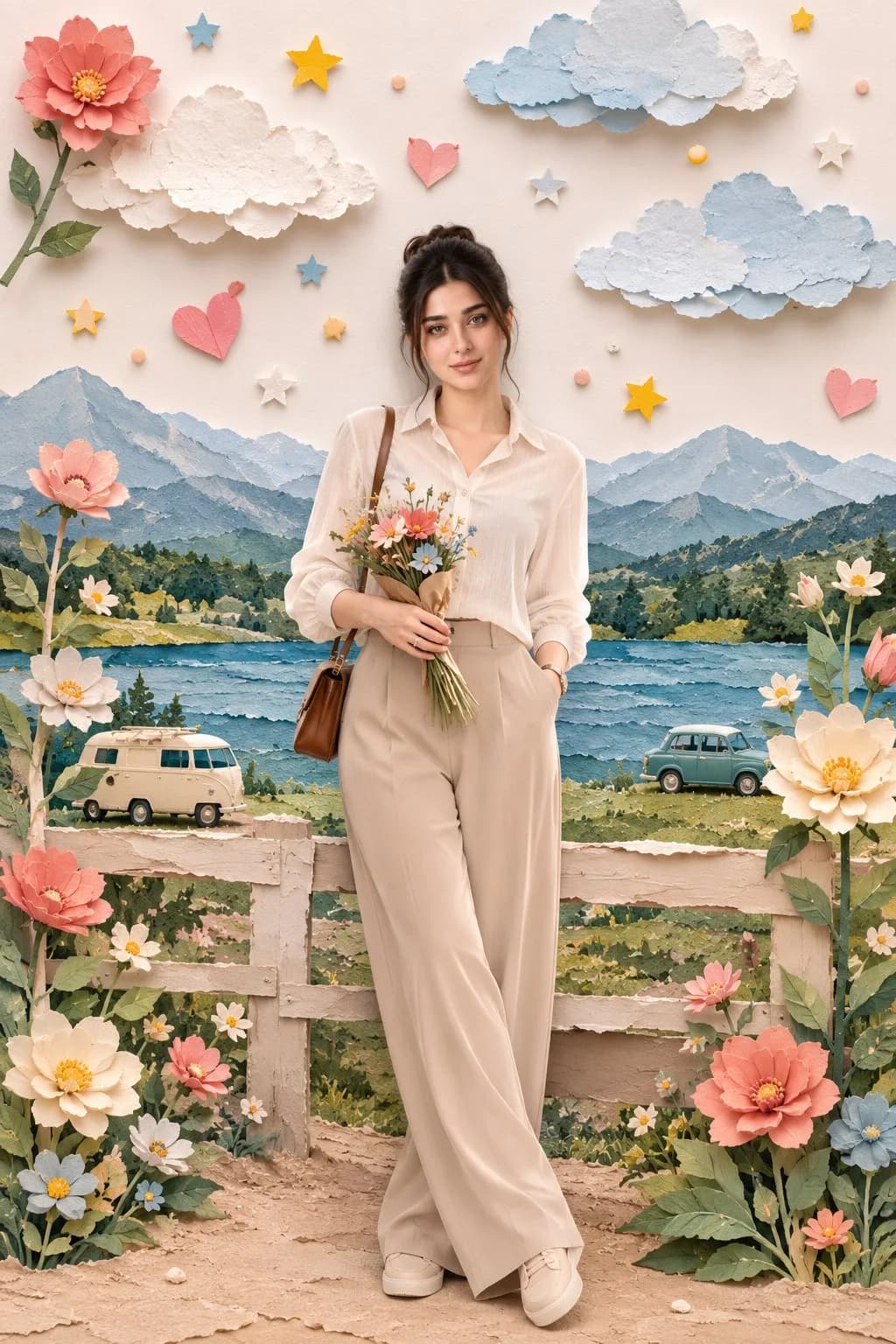 Whimsical Handcrafted Paper-Collage Diorama AI photo prompt example on PhotoReady