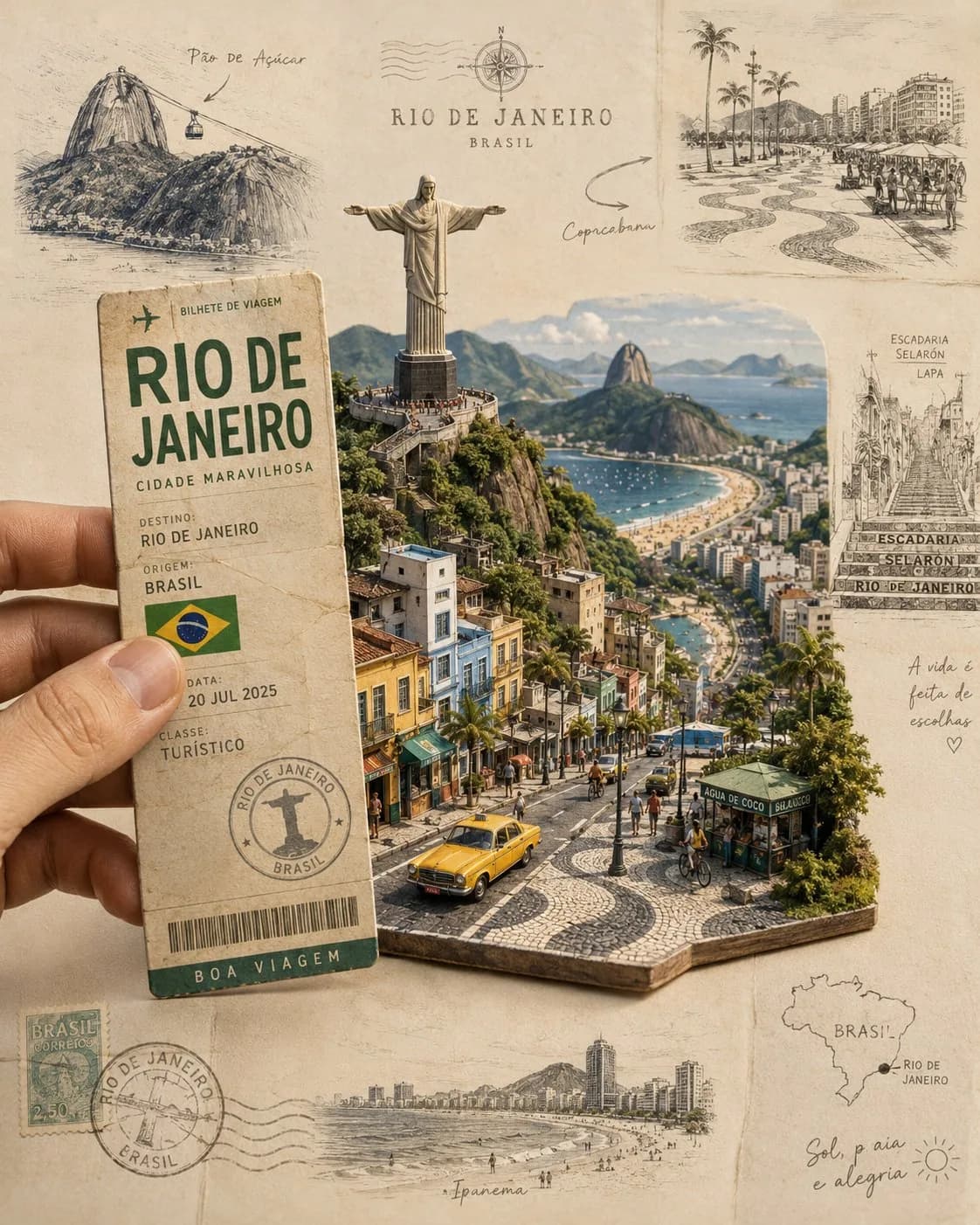 Rio de Janeiro Travel Poster Diorama AI photo prompt example on PromptKosh