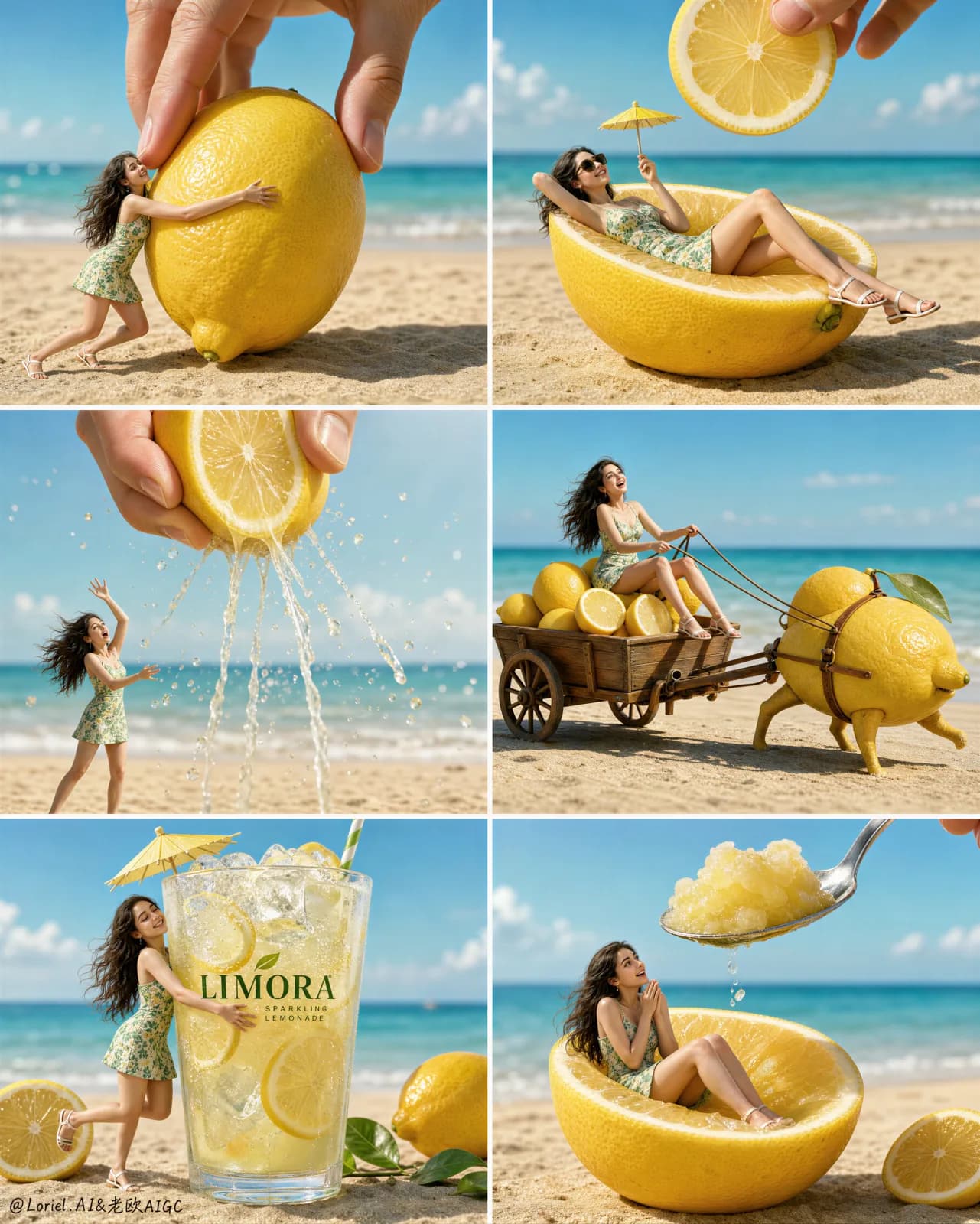 Cannes-Level Summer Beverage Campaign for LIMORA AI photo style example on PromptKosh