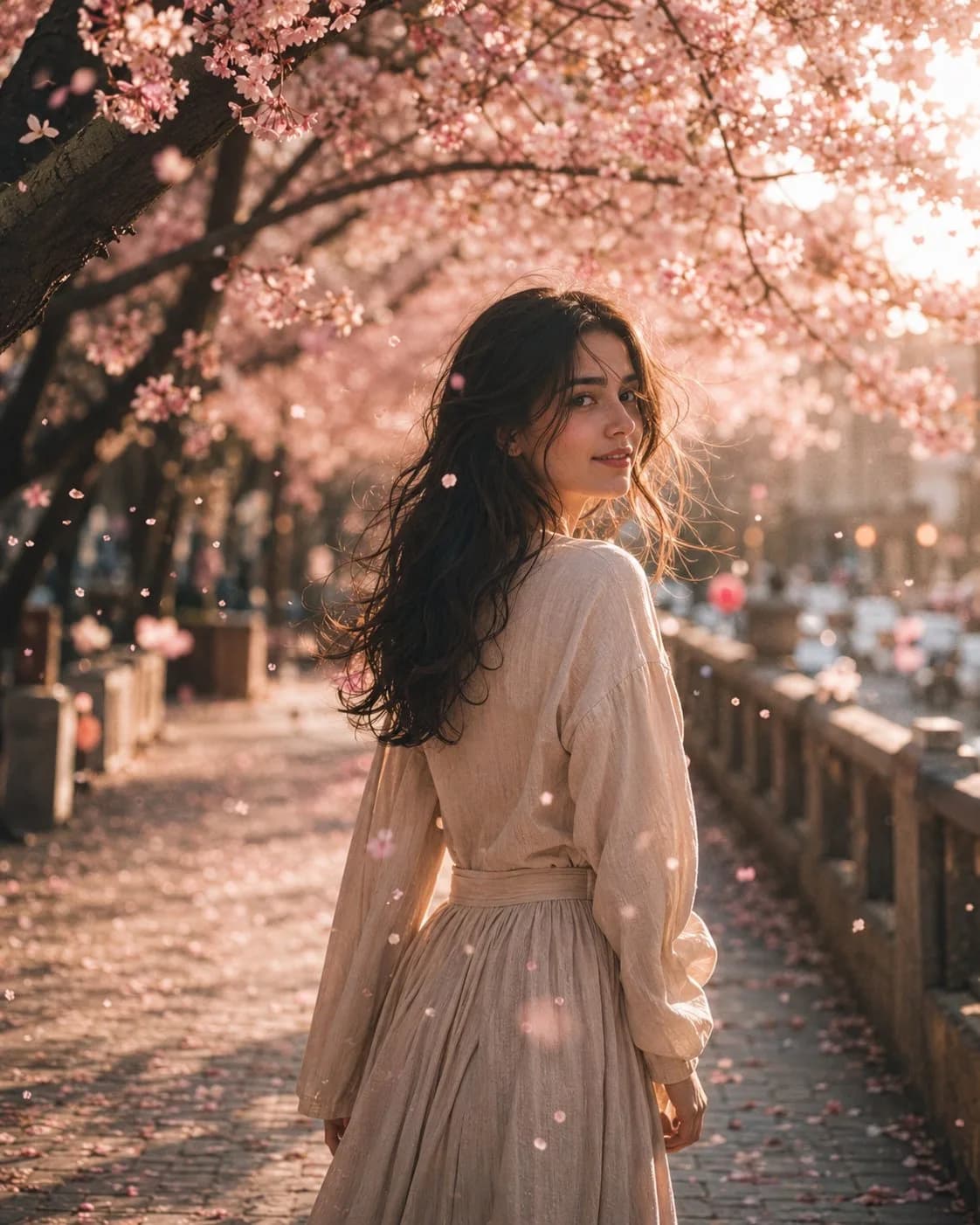 Whispers Of Spring Cherry Blossom Portrait AI photo style example on PromptKosh