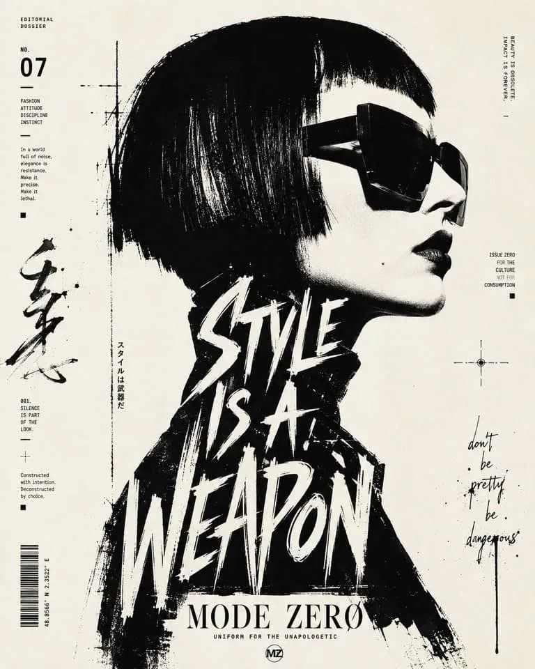 High-Contrast Black And White Typographic Portrait Poster AI photo prompt example on PromptKosh