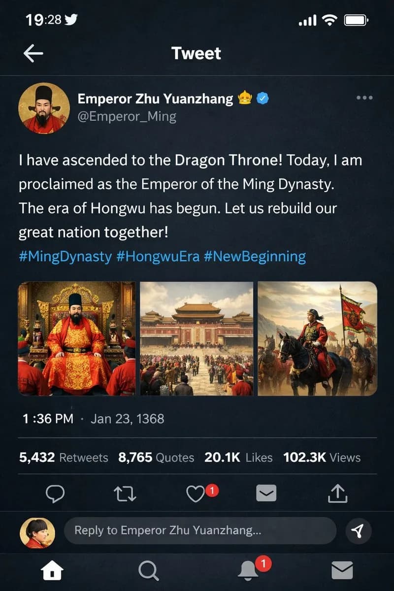 Ancient Emperor Social Media Feed Interface Mockup AI photo prompt example on PromptKosh