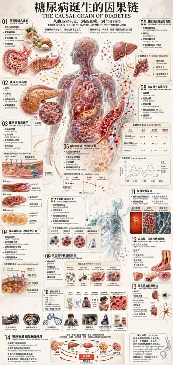 The Causal Chain of Diabetes Medical Infographic AI photo prompt example on PromptKosh
