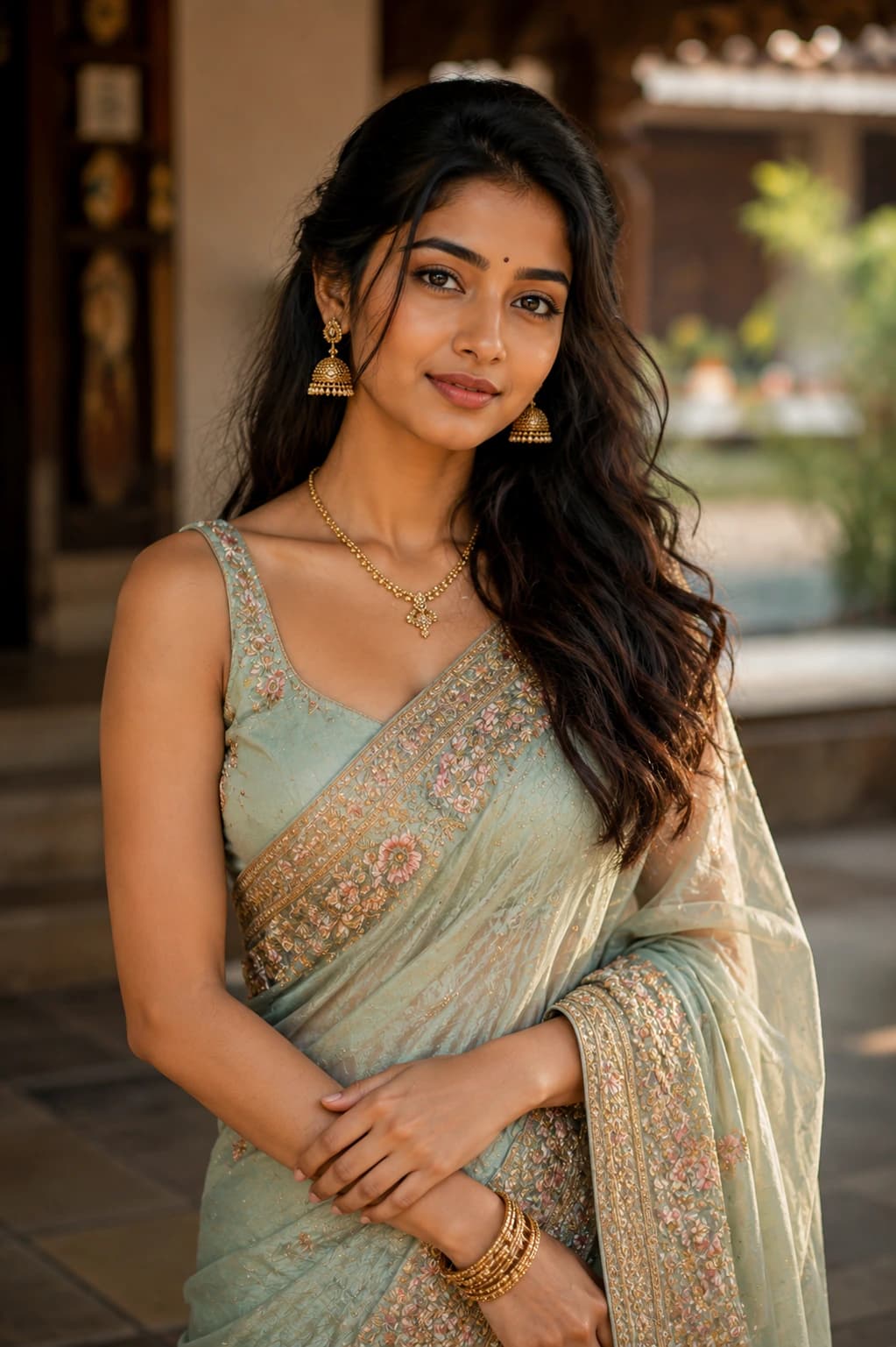 Premium Saree Portrait – Indian Elegance AI photo style example on PromptKosh